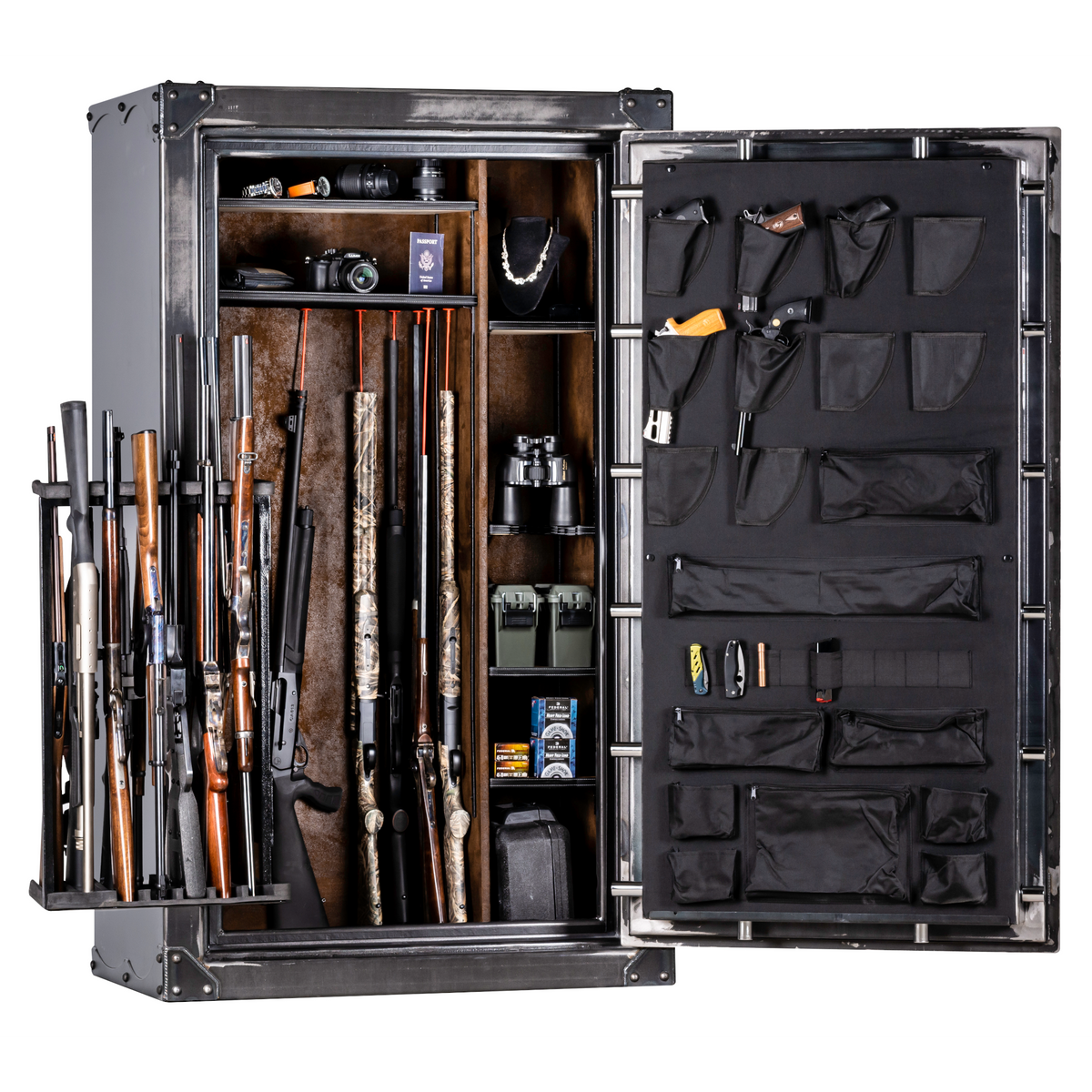 IRONWORKS IWT7242X Door Open at Full Swing and Swing Out Gun Rack at Full Swing