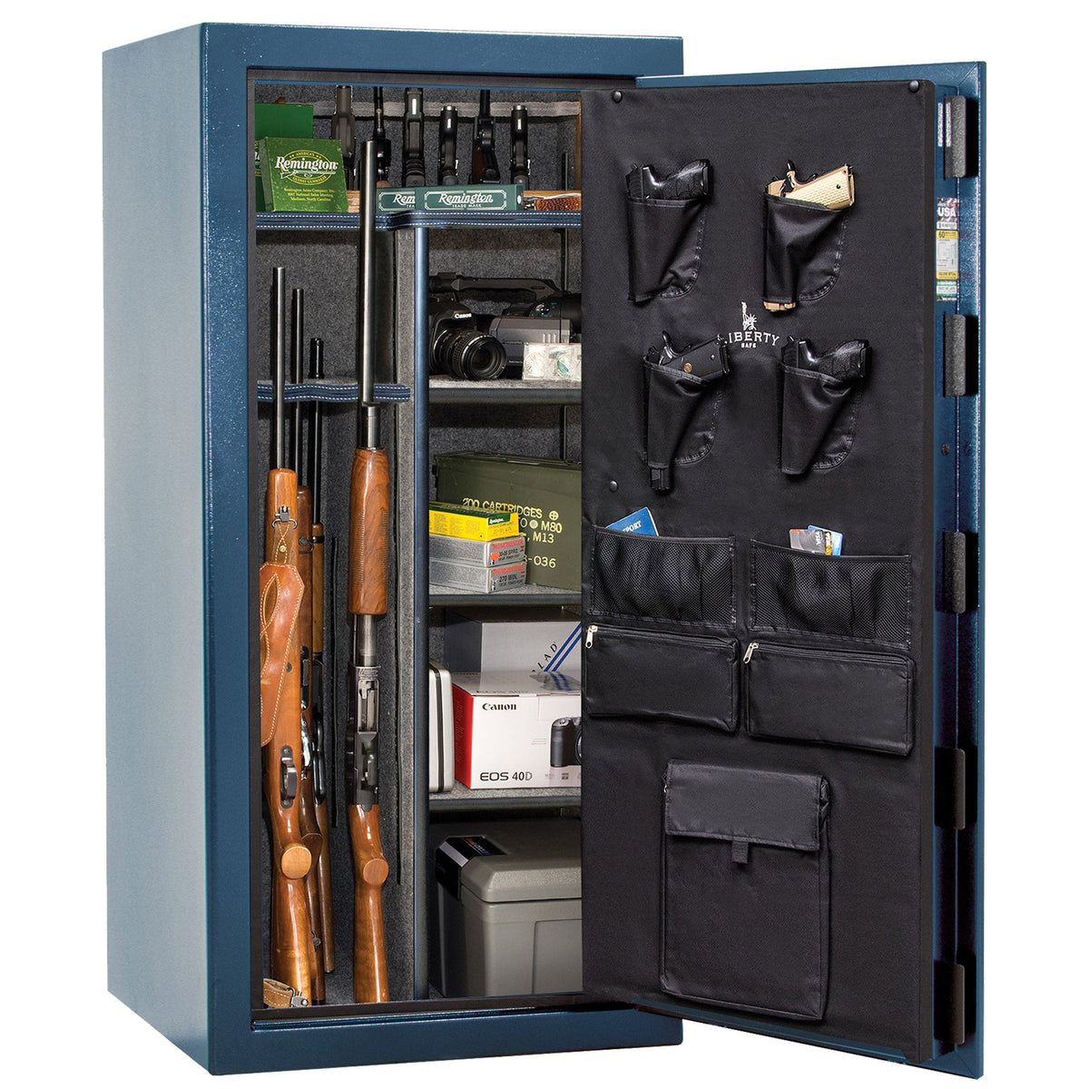 Liberty 47 Limited Edition Safe - USA 30 | Level 3 Security | 60 Minute Fire Rating | Dimensions: 60.5&quot;(H) x 30&quot;(W) x 22&quot;(D) | Textured Blue with White Commemorative Logo | Electronic Lock – Open Door