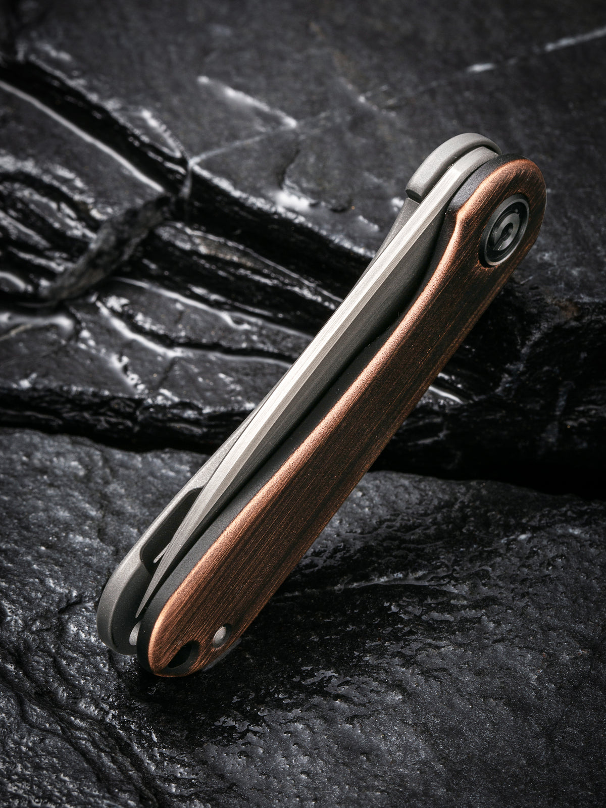 CIVIVI Mini Elementum | Black Hand Rubbed Copper Handle w/ Gray Hand Rubbed Steel Lock Side Handle Gray Hand Rubbed 14C28N Blade Frame Lock