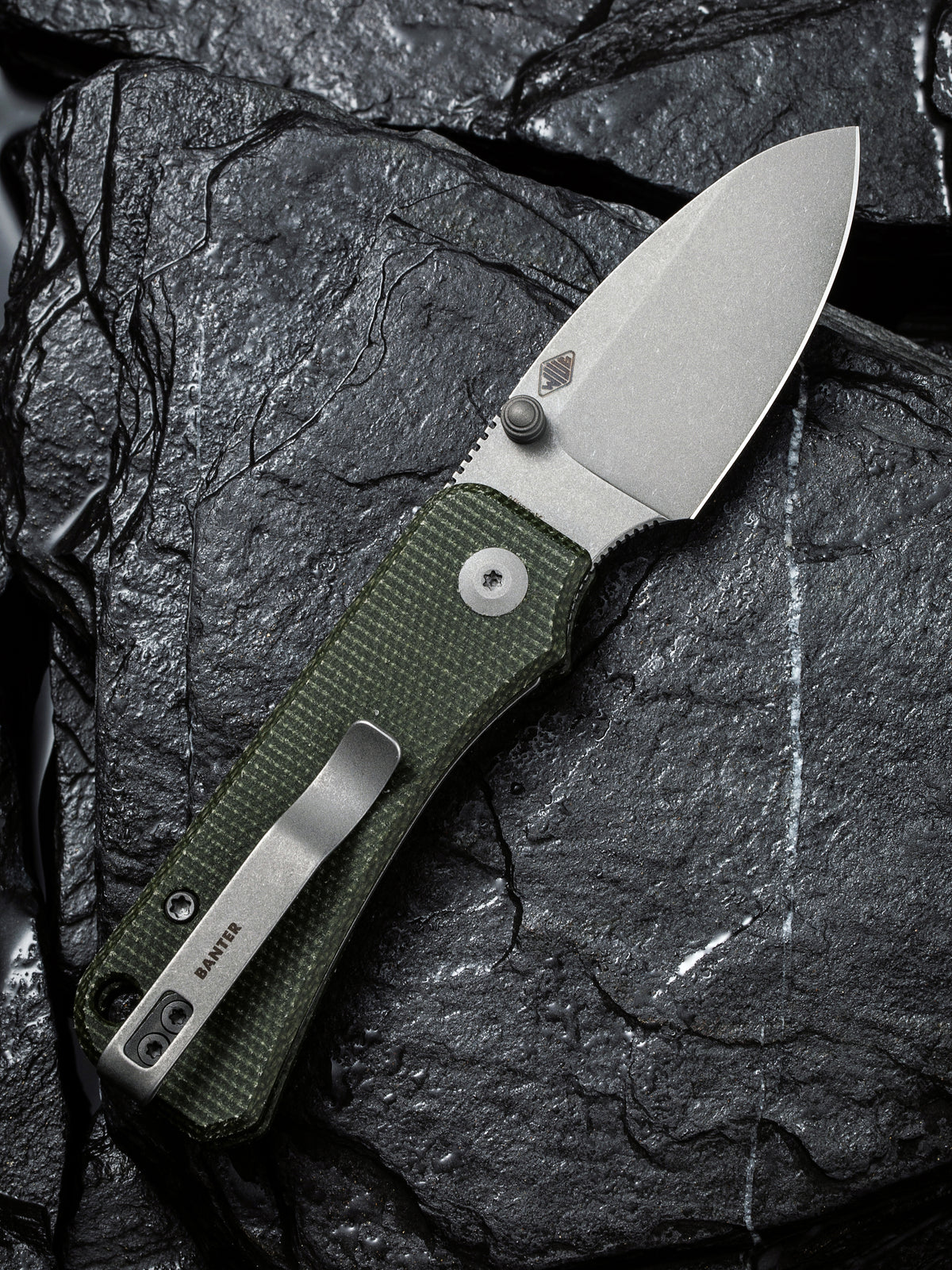 CIVIVI Baby Banter | Green Micarta Handle Gray Stonewashed Nitro-V Blade Nested Liner Lock
