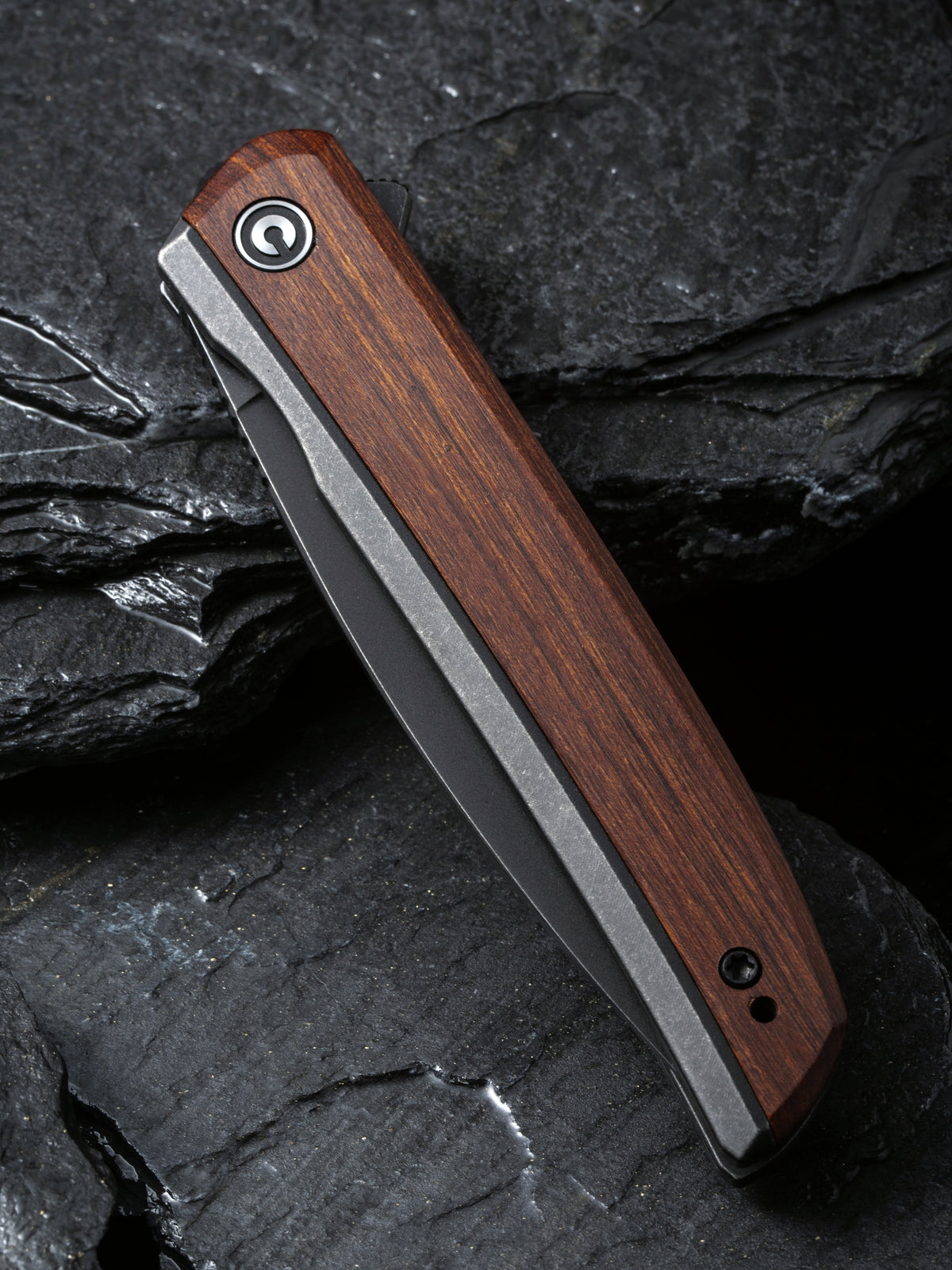 CIVIVI Savant | Black Steel Handle with Cuibourtia Wood Inlay Black Stonewashed 14C28N Blade Nested Frame Lock