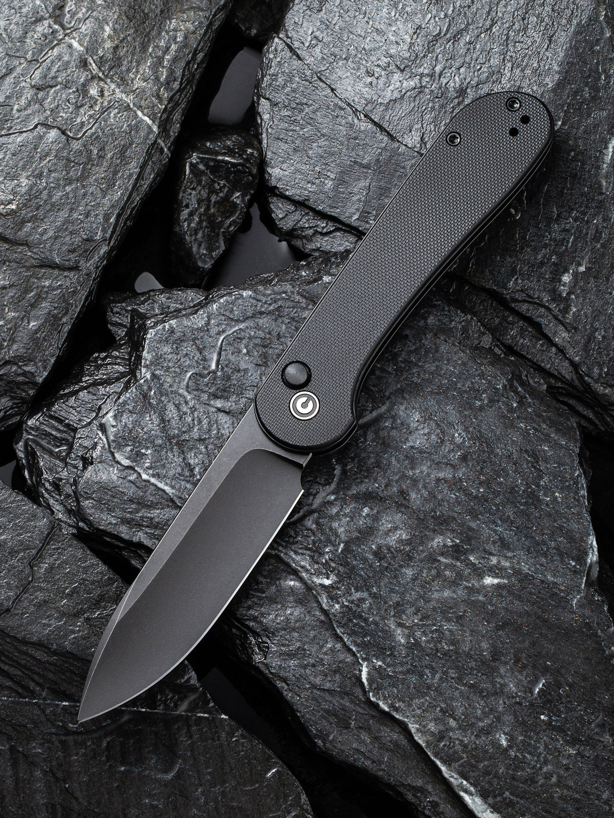 CIVIVI Button Lock Elementum | Black G10 Handle Black S/S Liner Black Stonewashed 14C28N Blade