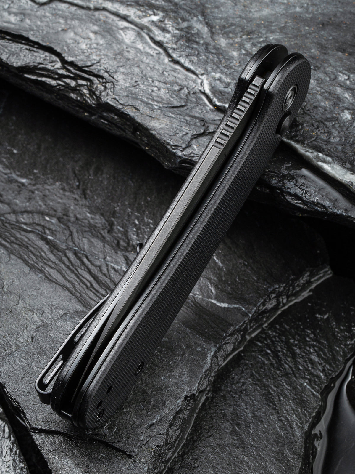 CIVIVI Button Lock Elementum | Black G10 Handle Black S/S Liner Black Stonewashed 14C28N Blade