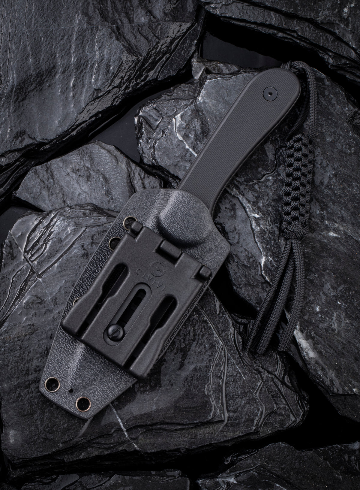 CIVIVI Fixed Blade Elementum | Black G10 Flat Handle Black Stonewashed D2 Blade w/ 1PC Black Kydex Sheath