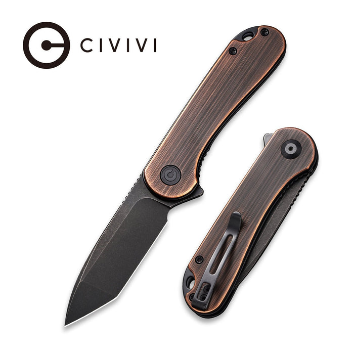 CIVIVI Elementum | Black Hand Rubbed Copper Handle Black S/S Liner Black Stonewashed D2 Blade Tanto