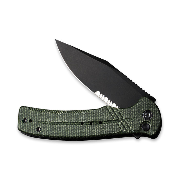 CIVIVI Cogent | Green Micarta Handle Black Stonewashed 14C28N Half Serrated Blade Button Lock