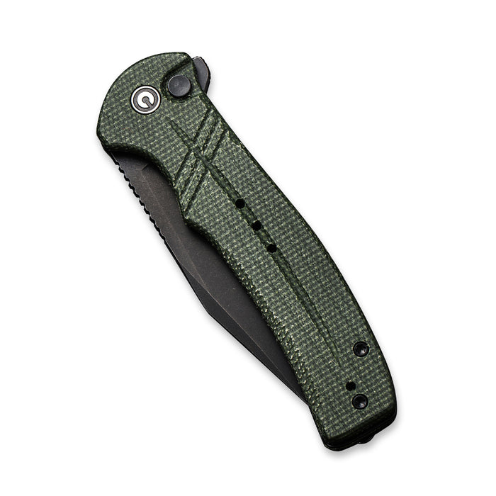 CIVIVI Cogent | Green Micarta Handle Black Stonewashed 14C28N Half Serrated Blade Button Lock