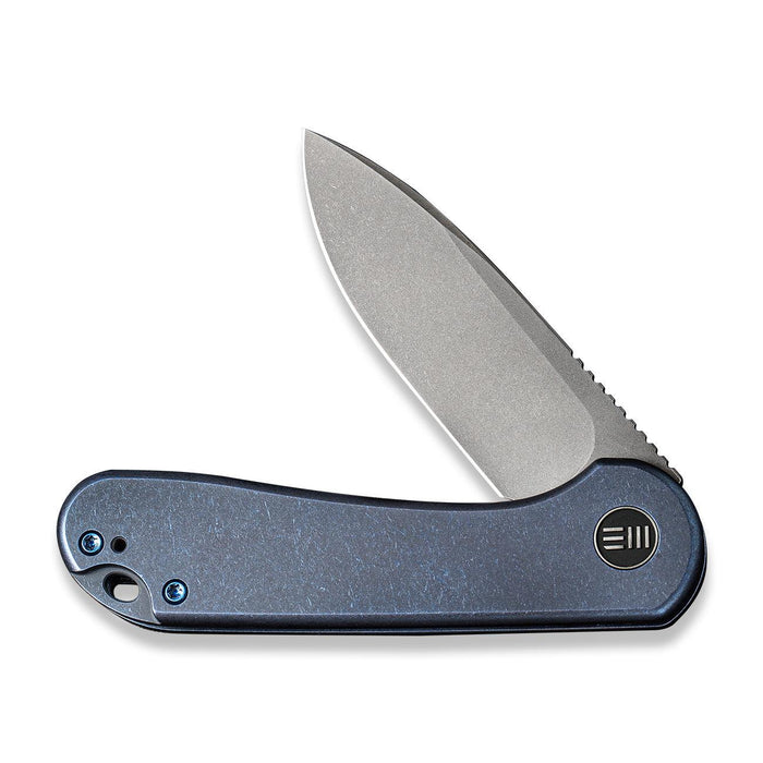 WE Elementum | Blue Titanium Handle Gray Stonewashed CPM 20CV Blade Frame Lock