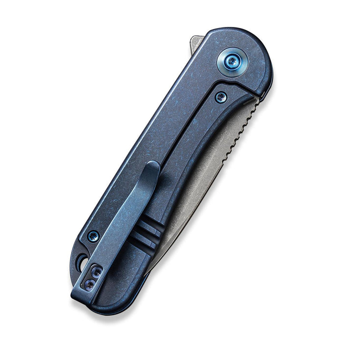 WE Elementum | Blue Titanium Handle Gray Stonewashed CPM 20CV Blade Frame Lock